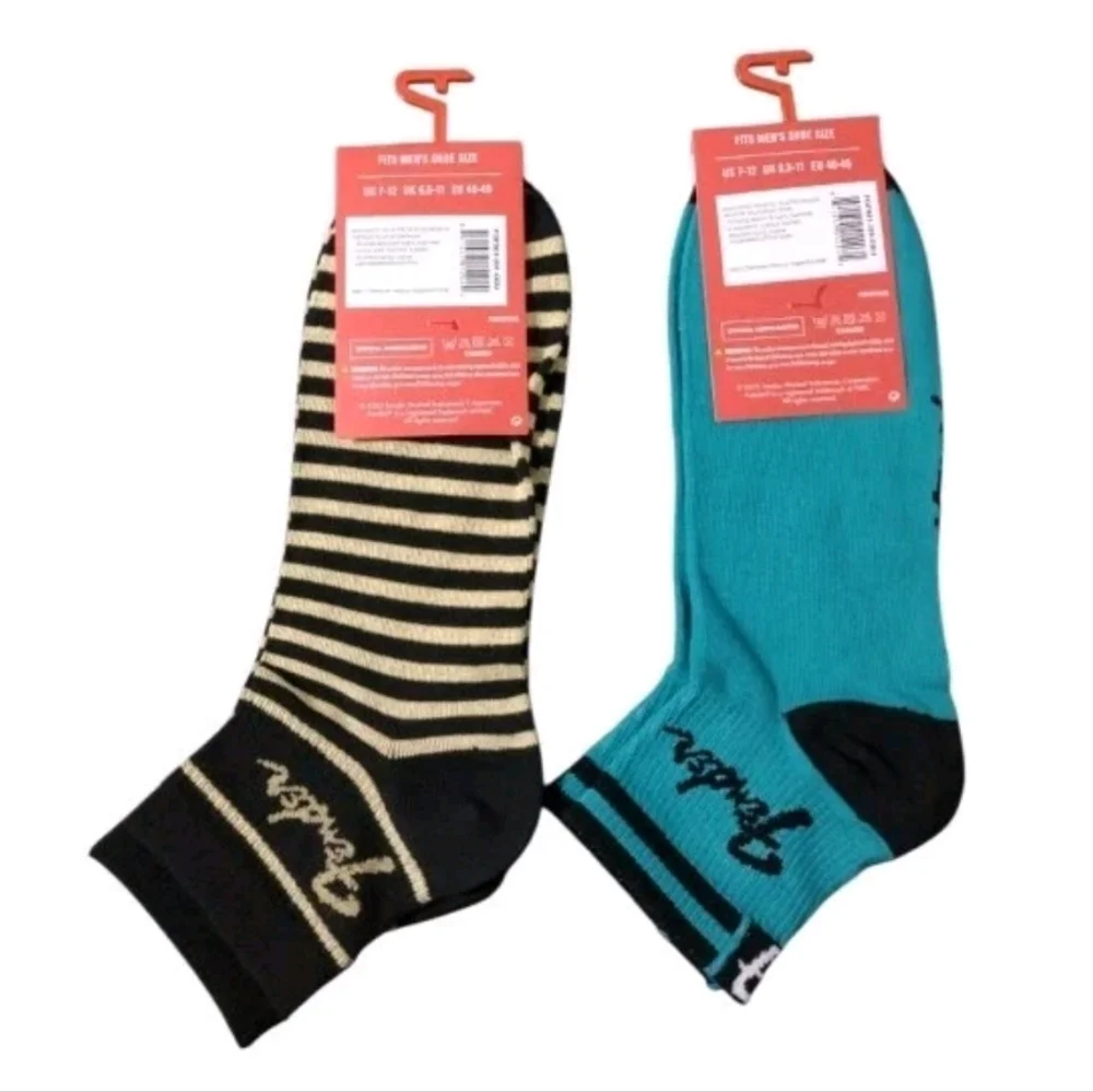 2 Pair Fender Guitar Men's Gold and Black Striped and Teal Socks